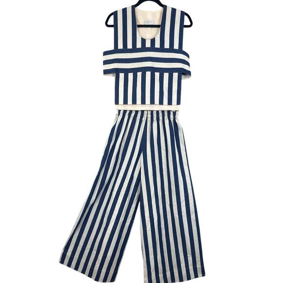 Nancy Stella Soto Denim Striped Leisure Suit Size S Avant Garde Designer Rare - Picture 1 of 12